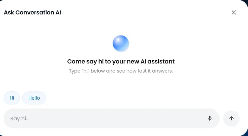Example AI chat widget inviting a website visitor to ask a question, with a text input to respond